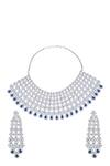 Shop_Moh-Maya by Disha Khatri_Silver Plated Zirconia Embellished Necklace Set _at_Aza_Fashions