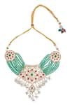 Buy_Moh-Maya by Disha Khatri_Gold Plated Moissanite Polki Geometric Carved Pendant Necklace Set _Online_at_Aza_Fashions