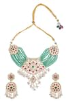 Shop_Moh-Maya by Disha Khatri_Gold Plated Moissanite Polki Geometric Carved Pendant Necklace Set _Online_at_Aza_Fashions