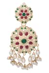 Moh-Maya by Disha Khatri_Gold Plated Moissanite Polki Geometric Carved Pendant Necklace Set _at_Aza_Fashions