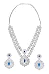 Shop_Moh-Maya by Disha Khatri_Silver Plated Zirconia Embellished Pendant Necklace Set _at_Aza_Fashions