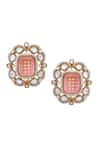 Shop_Moh-Maya by Disha Khatri_Gold Plated Stone Geometric Carved Studs _at_Aza_Fashions