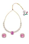 Shop_Moh-Maya by Disha Khatri_Gold Plated Amethyst Stone Embellished Pendant Necklace Set _at_Aza_Fashions