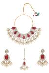 Shop_Moh-Maya by Disha Khatri_Gold Plated Ruby Zirconia Studded Necklace Set _at_Aza_Fashions