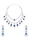 Shop_Moh-Maya by Disha Khatri_Silver Plated Zirconia Embellished Layered Necklace Set _at_Aza_Fashions