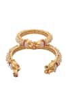 Nazaakat By Samara Singh_Gold Plated Pearls, Stones Tassel Jadau Bangles-Set of 2 _at_Aza_Fashions