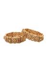 Nazaakat By Samara Singh_Gold Plated Pearls, Stones Laxmi Studded Bangles-Set of 2 _at_Aza_Fashions