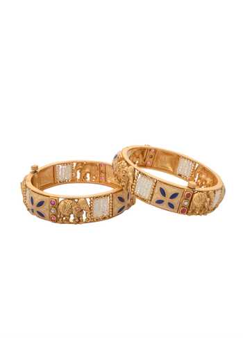 Shop_Nazaakat By Samara Singh_Gold Plated Stones, Beads Carved Embellished Bangles-Set of 2 _at_Aza_Fashions