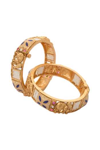 Buy_Nazaakat By Samara Singh_Gold Plated Stones, Beads Carved Embellished Bangles-Set of 2 _Online_at_Aza_Fashions