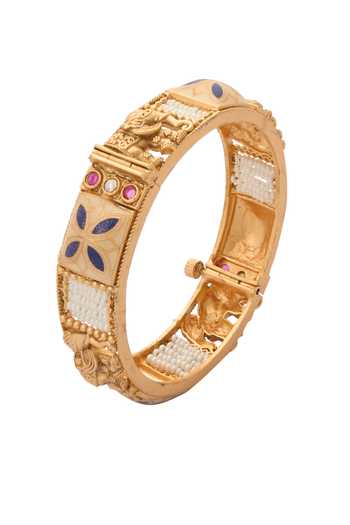Nazaakat By Samara Singh_Gold Plated Stones, Beads Carved Embellished Bangles-Set of 2 _at_Aza_Fashions