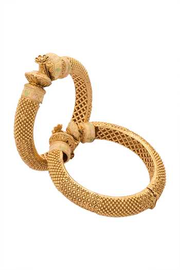 Shop_Nazaakat By Samara Singh_Gold Plated Diamonds, Zari Floral Carved 2 Pcs Bangles _at_Aza_Fashions