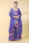 Buy_Kalakaari By Sagarika_Purple Georgette Print Floral Bloom Square Kurta Sharara Set _at_Aza_Fashions