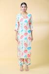 Kalakaari By Sagarika_Off White Silk Muslin Print Floral Bloom V Neck Straight Kurta Pant Set _Online_at_Aza_Fashions