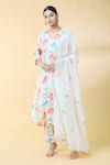 Shop_Kalakaari By Sagarika_Off White Silk Muslin Print Floral Bloom V Neck Straight Kurta Pant Set _Online_at_Aza_Fashions