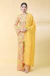 Buy_Kalakaari By Sagarika_Yellow Silk Muslin Print Floral Bloom V Neck Lotus Kurta Palazzo Set _at_Aza_Fashions