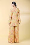 Shop_Kalakaari By Sagarika_Yellow Silk Muslin Print Floral Bloom V Neck Lotus Kurta Palazzo Set _at_Aza_Fashions