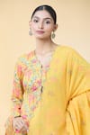 Shop_Kalakaari By Sagarika_Yellow Silk Muslin Print Floral Bloom V Neck Lotus Kurta Palazzo Set _Online_at_Aza_Fashions