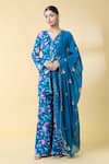 Buy_Kalakaari By Sagarika_Blue Georgette Print Floral Bloom V Neck Flower Kurta Palazzo Set _at_Aza_Fashions