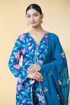 Buy_Kalakaari By Sagarika_Blue Georgette Print Floral Bloom V Neck Flower Kurta Palazzo Set 