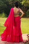 Shop_Ajiesh Oberoi_Pink Organza Embroidered Crystal Sitara Frilled Pre-draped Saree With Blouse _at_Aza_Fashions