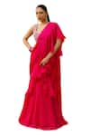 Buy_Ajiesh Oberoi_Pink Organza Embroidered Crystal Sitara Frilled Pre-draped Saree With Blouse _Online_at_Aza_Fashions