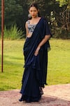 Buy_Ajiesh Oberoi_Blue Organza Embroidered Cutdana Taraa Pre-draped Frilled Saree With Blouse _at_Aza_Fashions