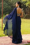 Shop_Ajiesh Oberoi_Blue Organza Embroidered Cutdana Taraa Pre-draped Frilled Saree With Blouse _at_Aza_Fashions