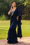 Buy_Ajiesh Oberoi_Blue Organza Embroidered Cutdana Taraa Pre-draped Frilled Saree With Blouse _Online_at_Aza_Fashions