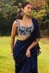 Ajiesh Oberoi_Blue Organza Embroidered Cutdana Taraa Pre-draped Frilled Saree With Blouse _at_Aza_Fashions