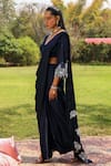 Buy_Ajiesh Oberoi_Blue Organza Embroidered Crystal Droplet V Dilbar Pre-draped Saree With Blouse _Online_at_Aza_Fashions