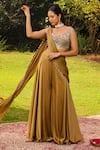 Buy_Ajiesh Oberoi_Green Chiffon Embroidered Karishma Border Draped Sharara Saree With Blouse _at_Aza_Fashions