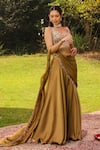 Ajiesh Oberoi_Green Chiffon Embroidered Karishma Border Draped Sharara Saree With Blouse _Online_at_Aza_Fashions