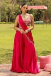 Buy_Ajiesh Oberoi_Pink Chiffon Embroidered Tassel Karishma Draped Sharara Saree With Blouse _at_Aza_Fashions