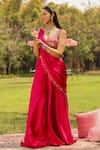 Buy_Ajiesh Oberoi_Pink Chiffon Embroidered Tassel Karishma Draped Sharara Saree With Blouse _Online_at_Aza_Fashions