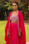 Shop_Ajiesh Oberoi_Pink Organza Embroidered Crystal Sweetheart Embellished Cape Draped Skirt Set 