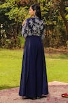 Shop_Ajiesh Oberoi_Blue Organza Embroidered Floral V Neck Rumi Jumpsuit With Detachable Flaps _at_Aza_Fashions