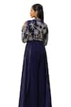 Ajiesh Oberoi_Blue Organza Embroidered Floral V Neck Rumi Jumpsuit With Detachable Flaps _at_Aza_Fashions