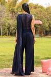 Shop_Ajiesh Oberoi_Blue Organza Embroidered Floral Round Sanam Draped Jumpsuit _at_Aza_Fashions