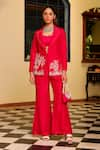 Buy_Ajiesh Oberoi_Pink Upada Silk Embroidered Crystal Lapel Collar Work Jacket Pant Set _at_Aza_Fashions