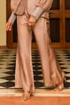 Ajiesh Oberoi_Beige Organza Embroidered Sequin Pointed Lapel Sleeve Jacket Pant Set _Online_at_Aza_Fashions