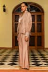 Shop_Ajiesh Oberoi_Beige Organza Embroidered Sequin Pointed Lapel Sleeve Jacket Pant Set _Online_at_Aza_Fashions