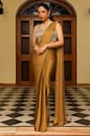 Buy_Ajiesh Oberoi_Gold Organza Embroidered Cutdana Sweetheart Khwaish Pre-draped Saree With Blouse _at_Aza_Fashions