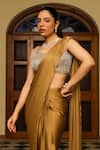 Shop_Ajiesh Oberoi_Gold Organza Embroidered Cutdana Sweetheart Khwaish Pre-draped Saree With Blouse _Online_at_Aza_Fashions