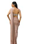 Ajiesh Oberoi_Beige Organza Embroidered Khwaish Embellished Pre-draped Saree With Blouse _at_Aza_Fashions