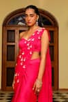 Ajiesh Oberoi_Pink Chiffon Embroidered Bead Mishri Tasseled Pre-draped Saree With Blouse _at_Aza_Fashions