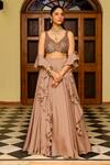 Buy_Ajiesh Oberoi_Pink Wire Lurex Embroidered Bead Sweetheart Saanvi Flared Lehenga Set _at_Aza_Fashions