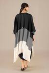 Ampm_Black Silk Buckles Round Neck Riha Stripe Detailed Cape With Dress _Online_at_Aza_Fashions