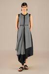 Buy_Ampm_Black Silk Buckles Round Neck Riha Stripe Detailed Cape With Dress _Online_at_Aza_Fashions