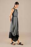 Shop_Ampm_Black Silk Buckles Round Neck Riha Stripe Detailed Cape With Dress _Online_at_Aza_Fashions