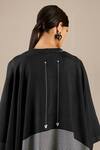 Buy_Ampm_Black Silk Buckles Round Neck Riha Stripe Detailed Cape With Dress 